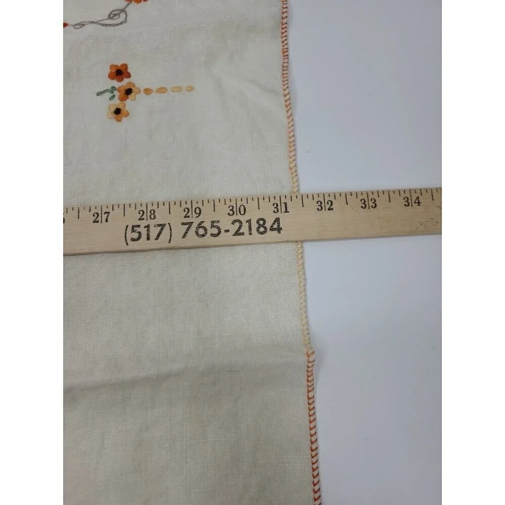 Vintage Hand Made Embroidered Linen Tablecloth and 4 Napkins Orange Floral
